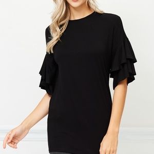 ROUND NECK RUFFLE SLEEVE TOP